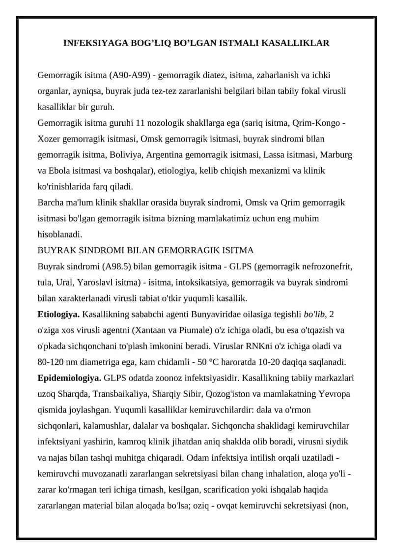 Buyrak Sindromi Bilan Gemorragik Isitma