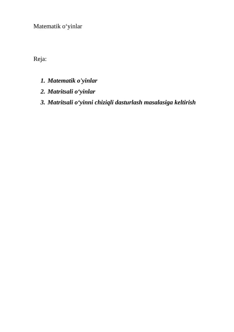 Matematik o'yinlar
