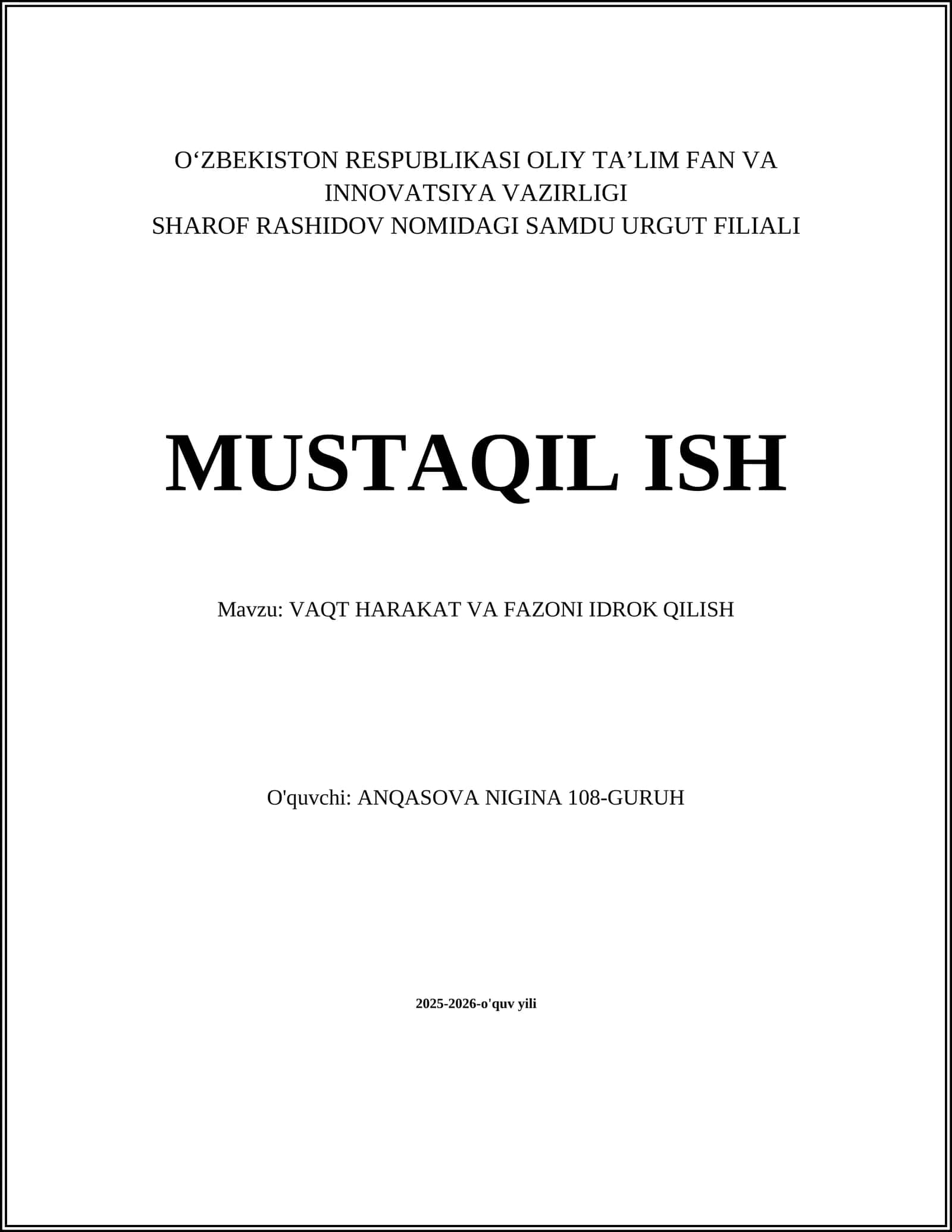 VAQT HARAKAT VA FAZONI IDROK QILISH