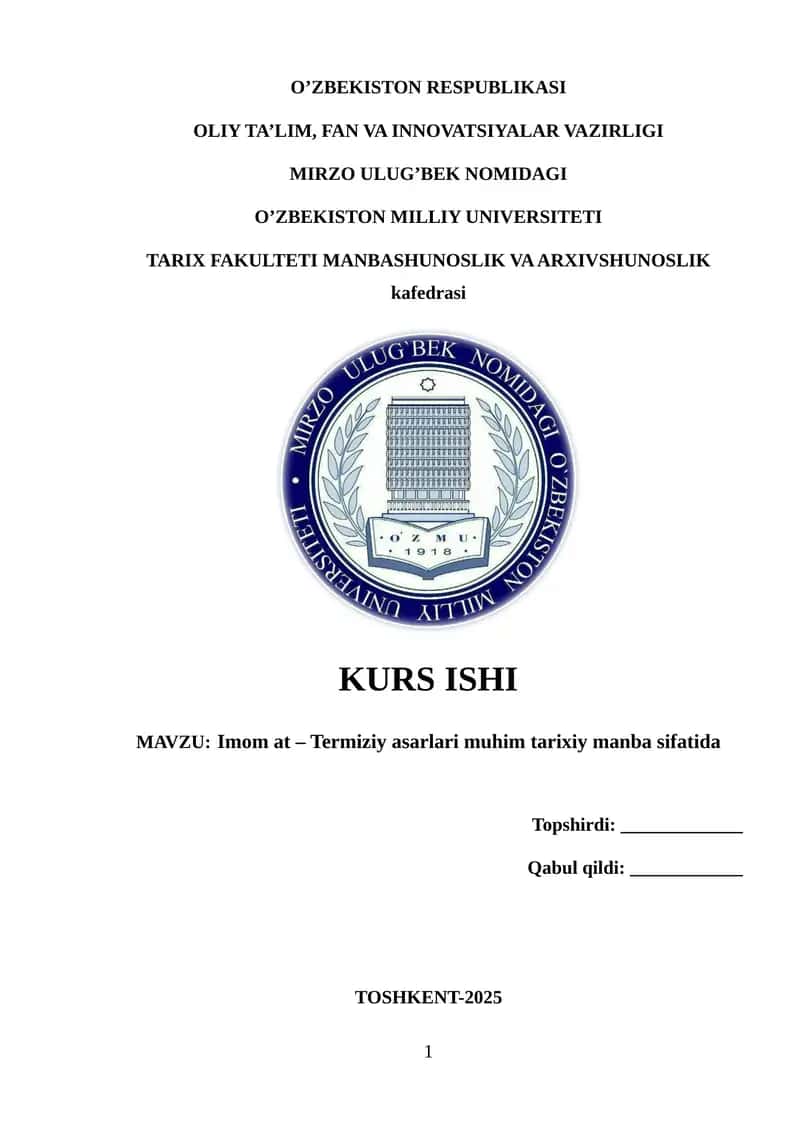 Imom at – Termiziy asarlari muhim tarixiy manba sifatida