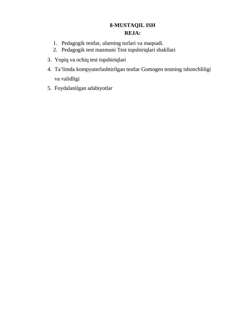 Pedagogik testlar va ularning turlari