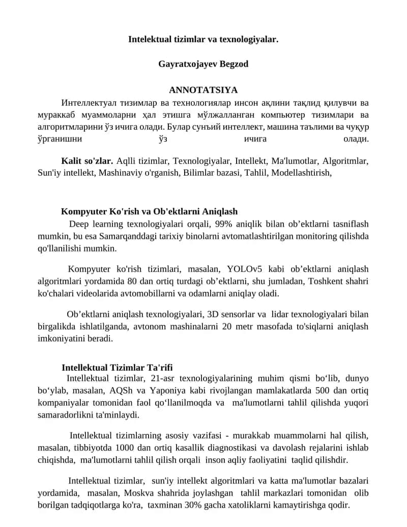 Intellektual Tizimlar va Texnologiyalar