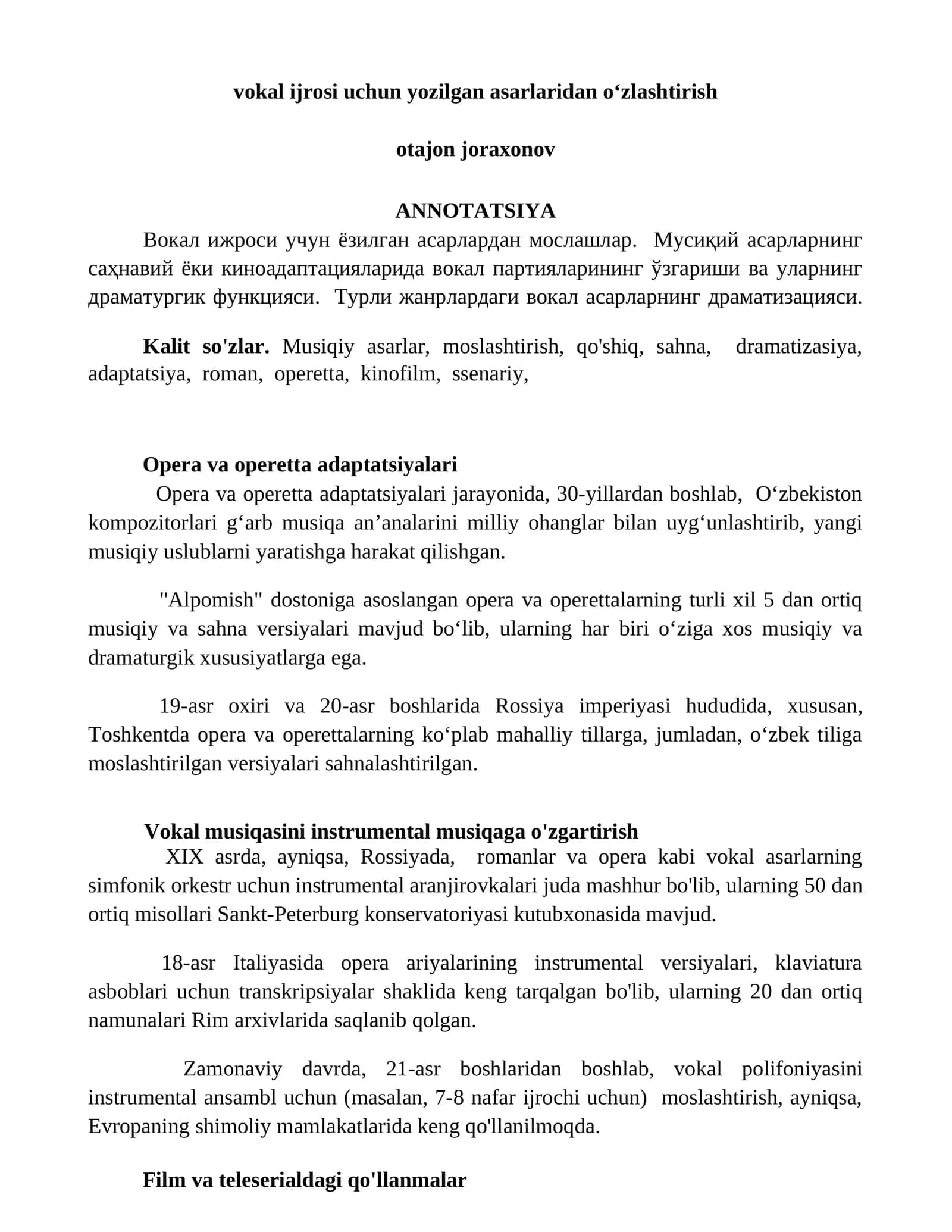 Opera va operetta adaptatsiyalari