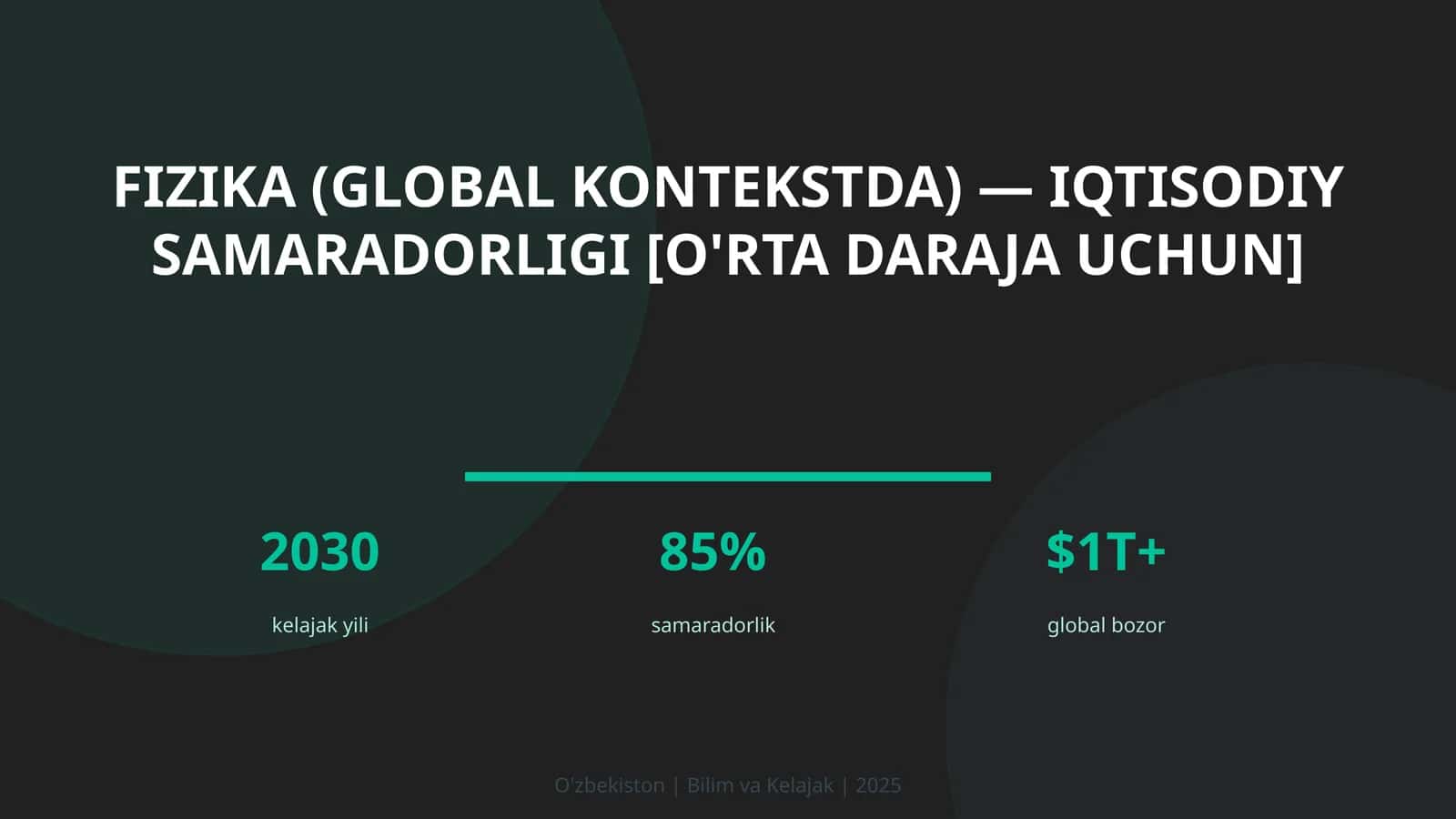 FIZIKA (GLOBAL KONTEKSTDA) — IQTISODIY SAMARADORLIGI [O'RTA DARAJA UCHUN]
