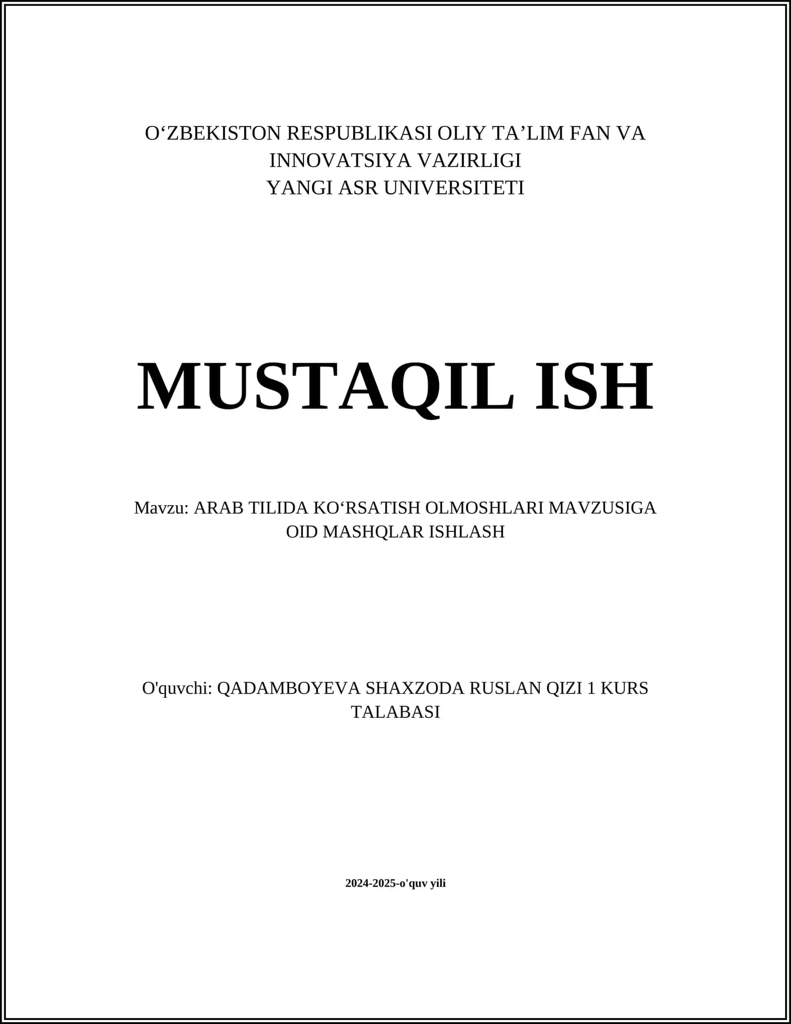 ARAB TILIDA KOʻRSATISH OLMOSHLARI