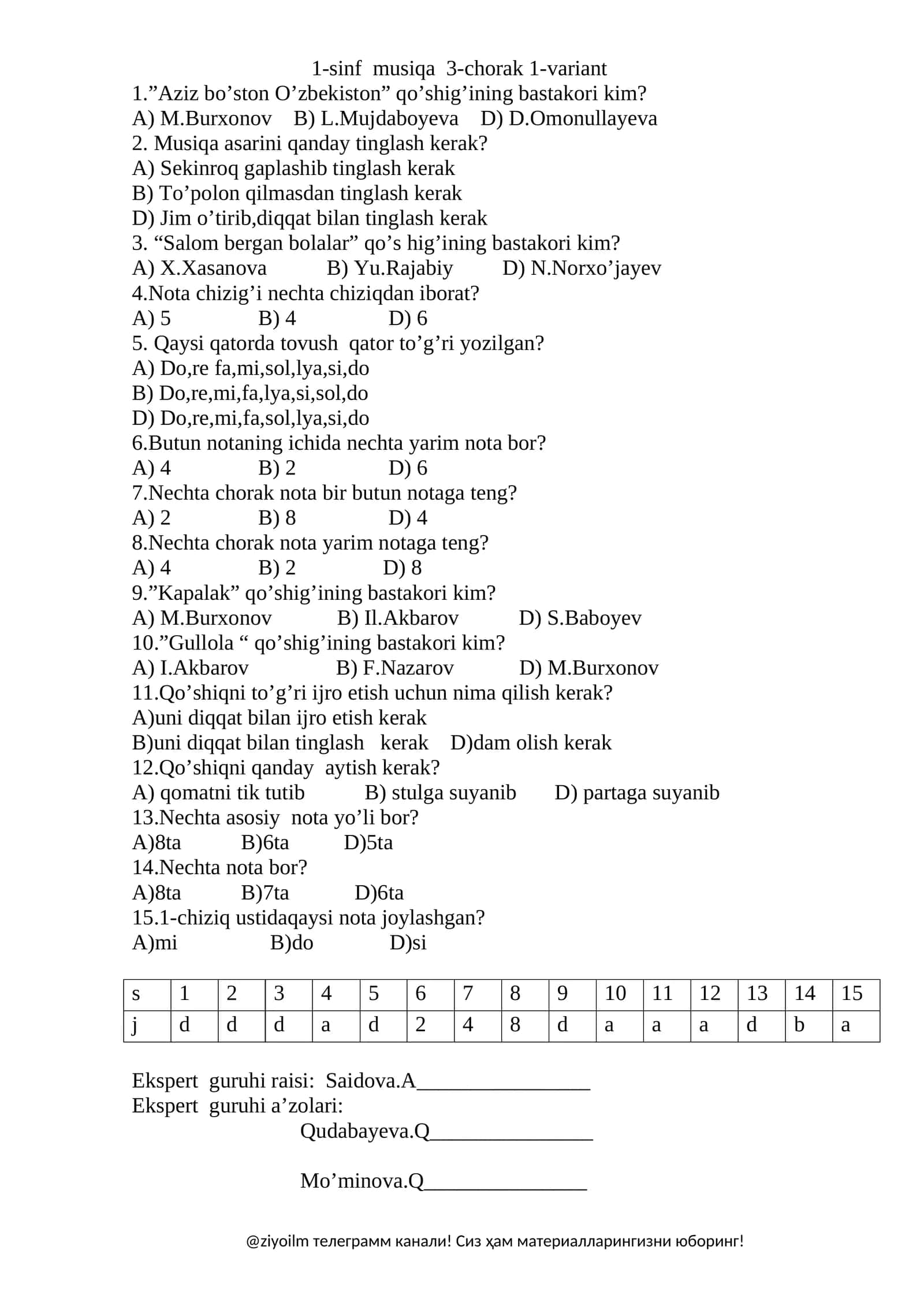 1-sinf musiqa 3-chorak 1-variant