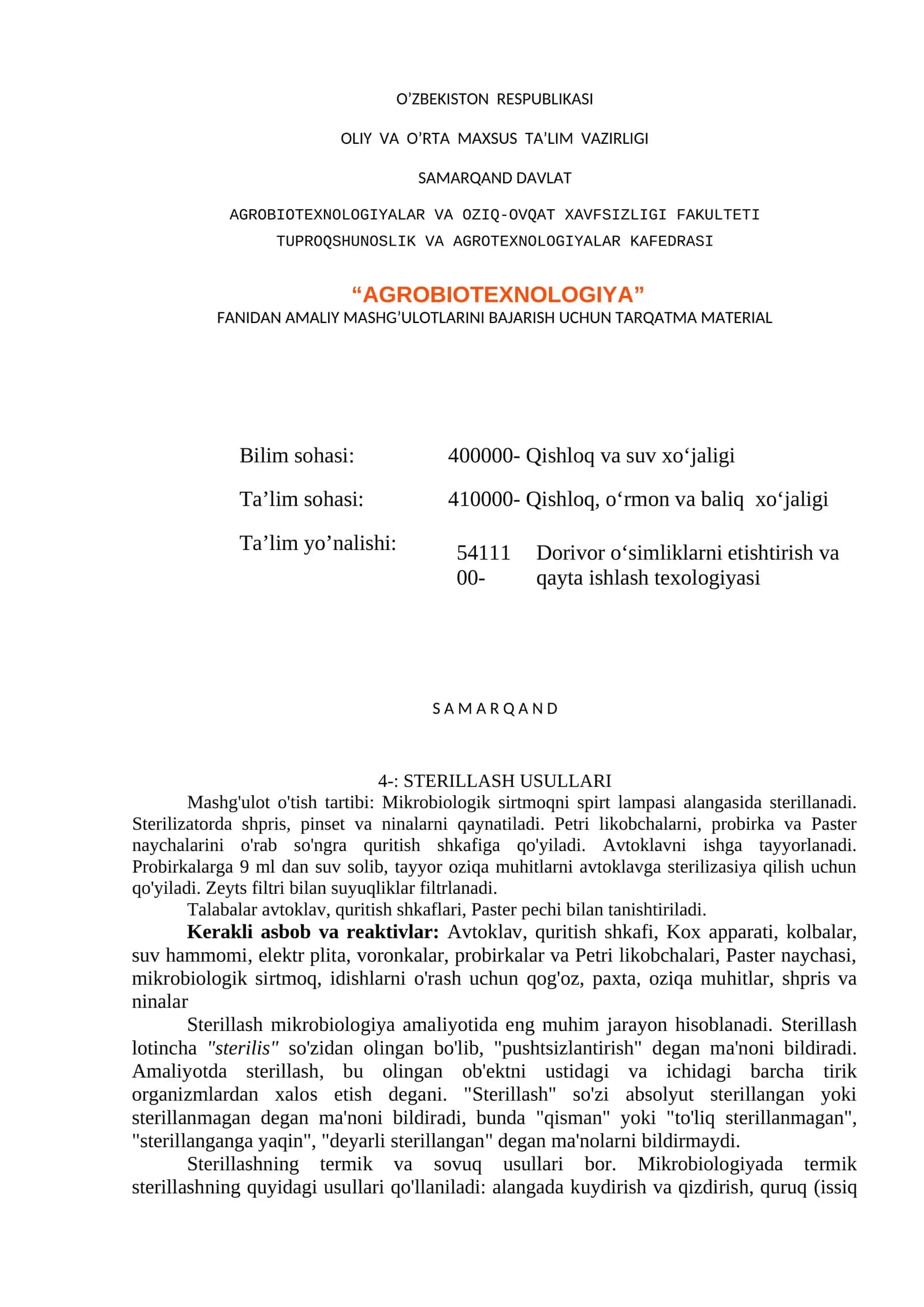 Sterillash usullari