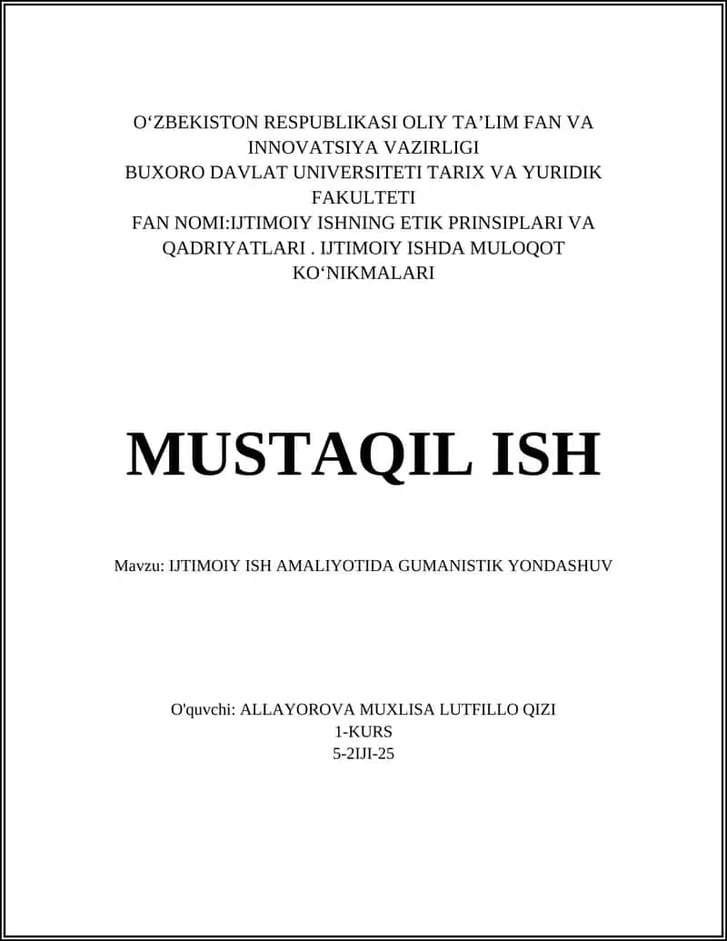 IJTIMOIY ISH AMALIYOTIDA GUMANISTIK YONDASHUV