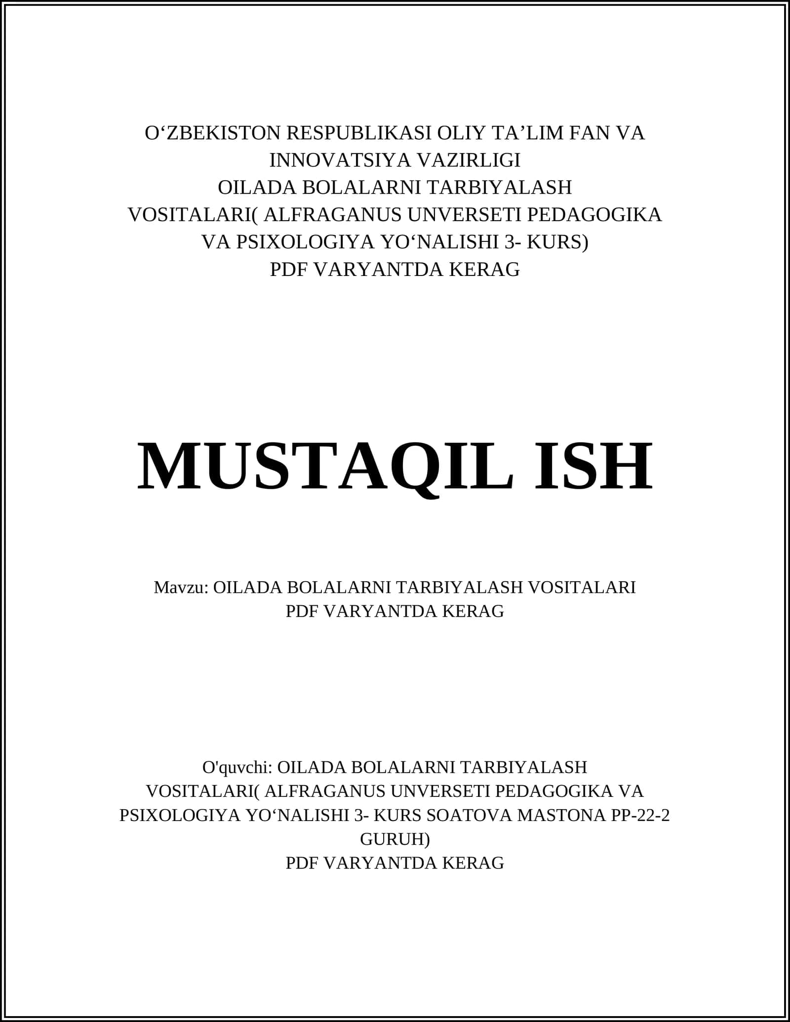 Oila muhitida bola tarbiyasi