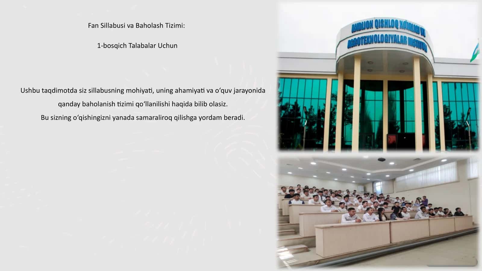 Fan Sillabusi va Baholash Tizimi: 1-bosqich Talabalar Uchun