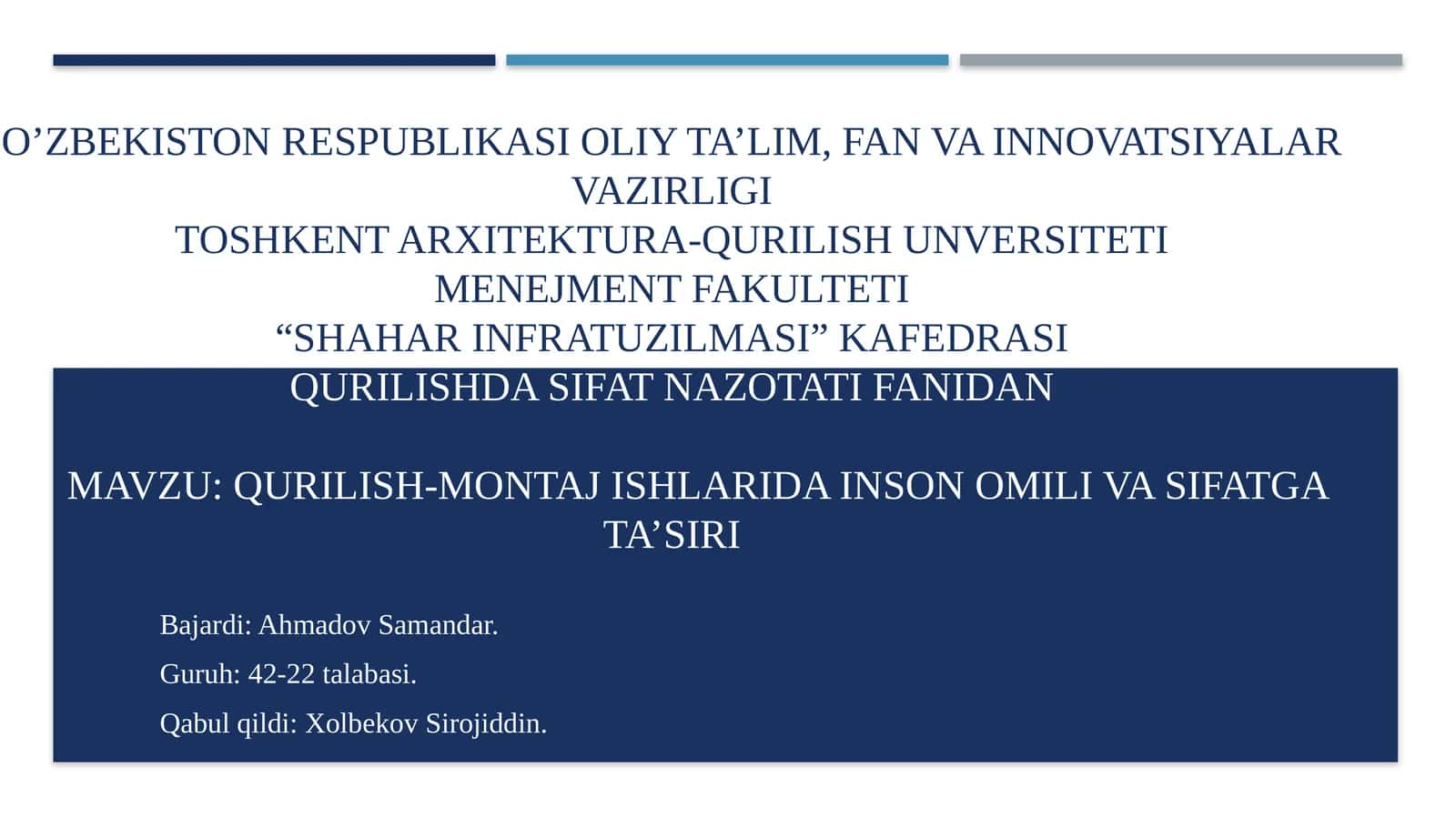 Qurilish-montaj ishlarida inson omili va sifatga ta'siri