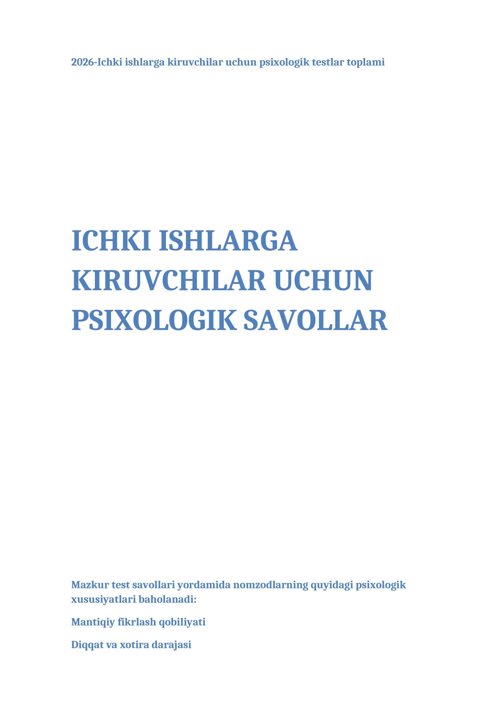 2026-Ichki ishlarga kiruvchilar uchun psixologik testlar toplami