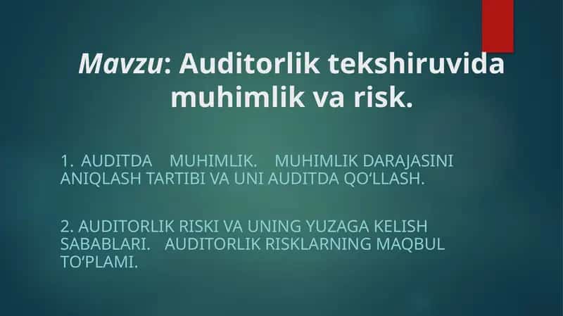 Audit faoliyati milliy standartlari