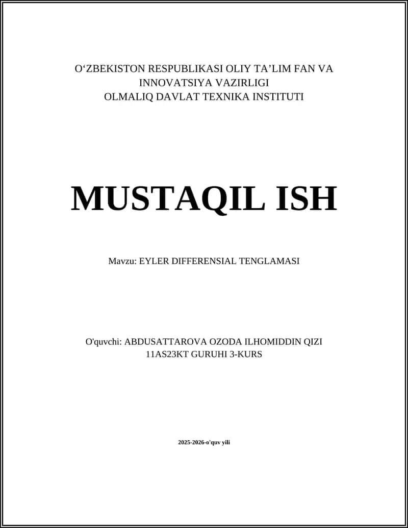 EYLER DIFFERENSIAL TENGLAMASI
