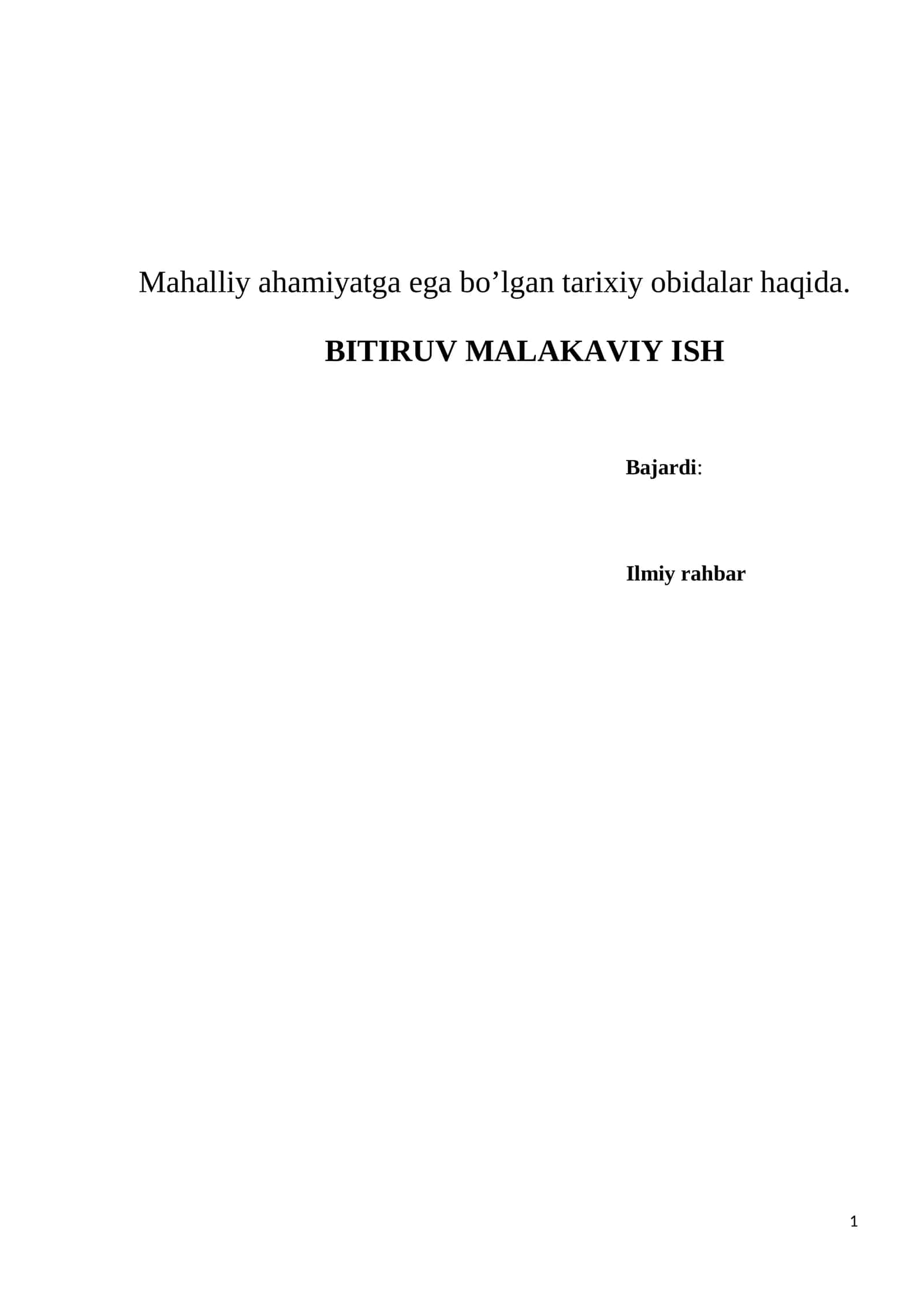 Mahalliy ahamiyatga ega bo’lgan tarixiy obidalar haqida.