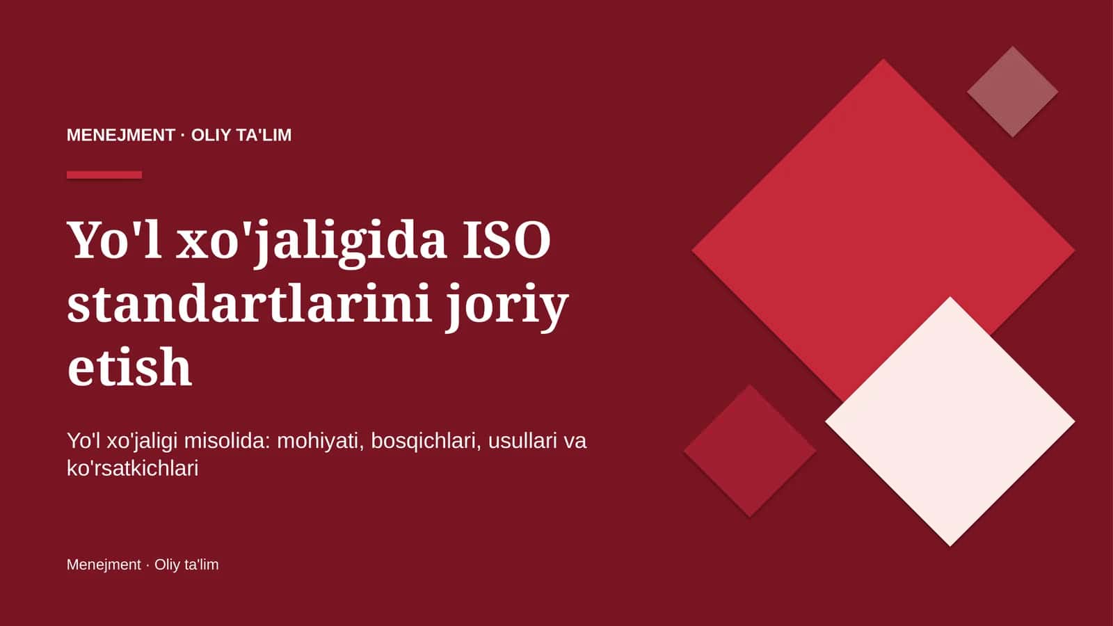 yo'l xo'jaligida iso standartlarini joriy etish 6951