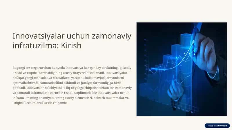 Innovatsiyalar uchun zamonaviy infratuzilma: Kirish