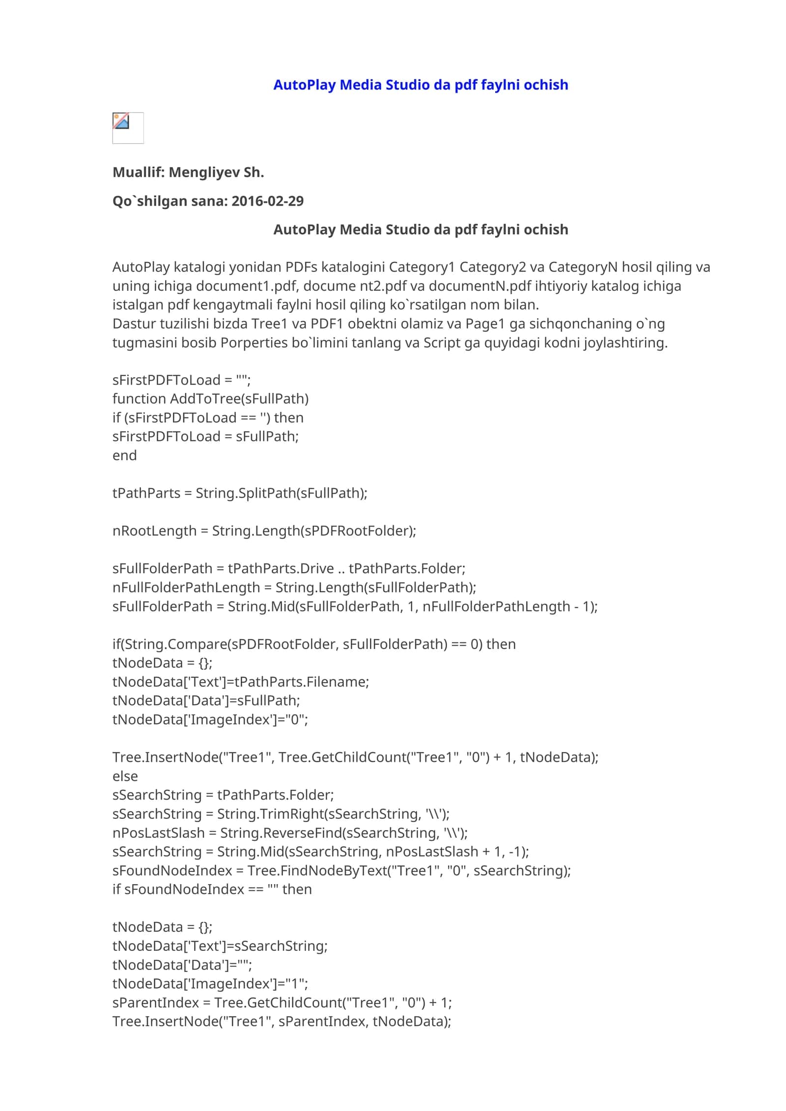 AutoPlay Media Studio da pdf faylni ochish