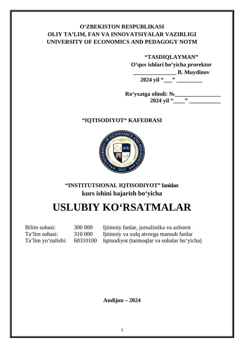 Kurs ishini bajarish bo‘yicha uslubiy ko’rsatma