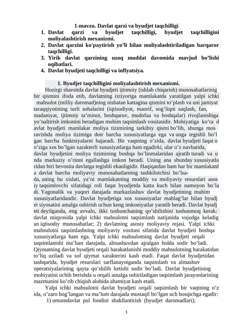 Davlat qarzi va byudjet taqchilligi