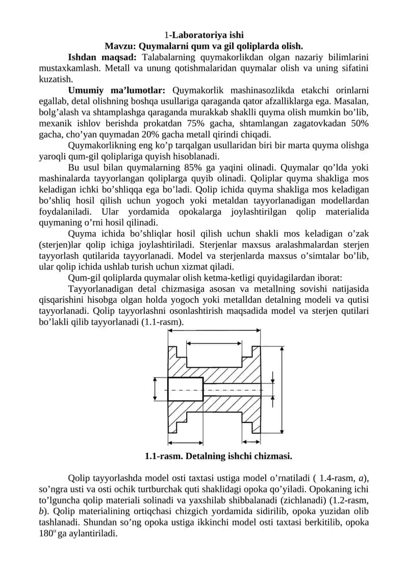 Quymalarni qum va gil qoliplarda olish
