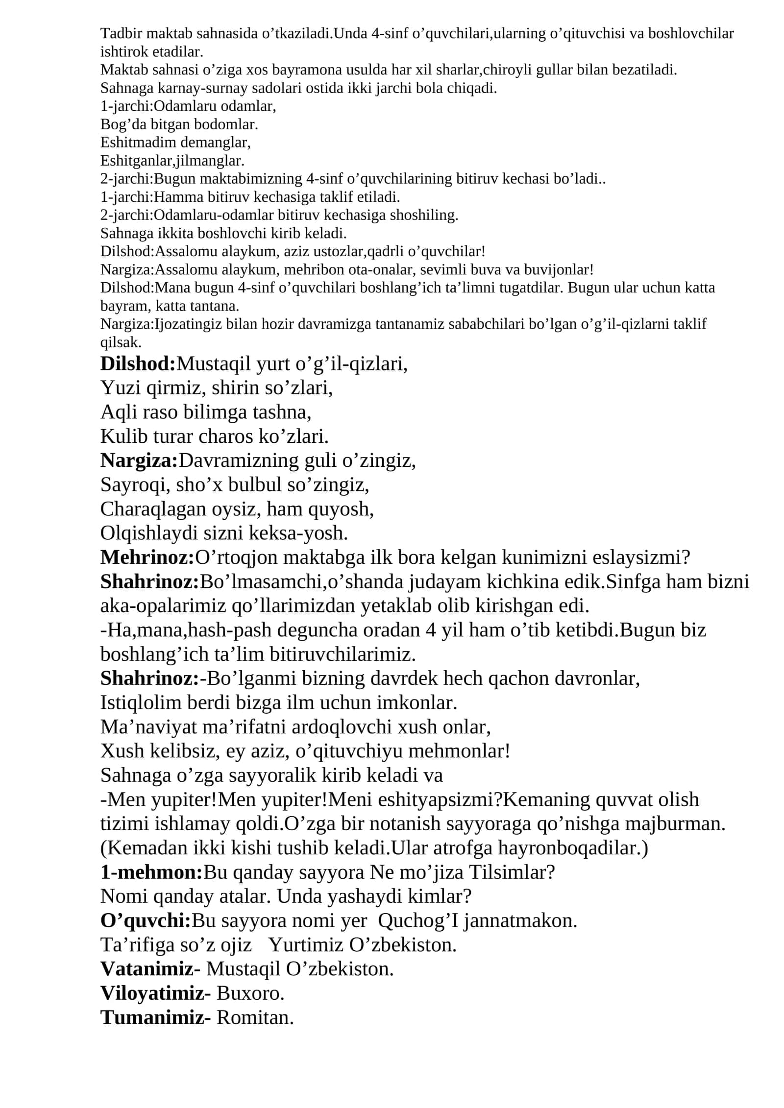 4-sinf o’quvchilarining bitiruv kechasi