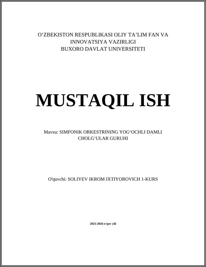 SIMFONIK ORKESTRINING YOGʻOCHLI DAMLI CHOLGʻULAR GURUHI