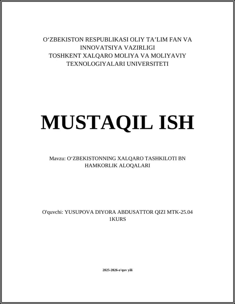 Oʻzbekistonning Xalqaro Tashkiloti Bilan Hamkorligi