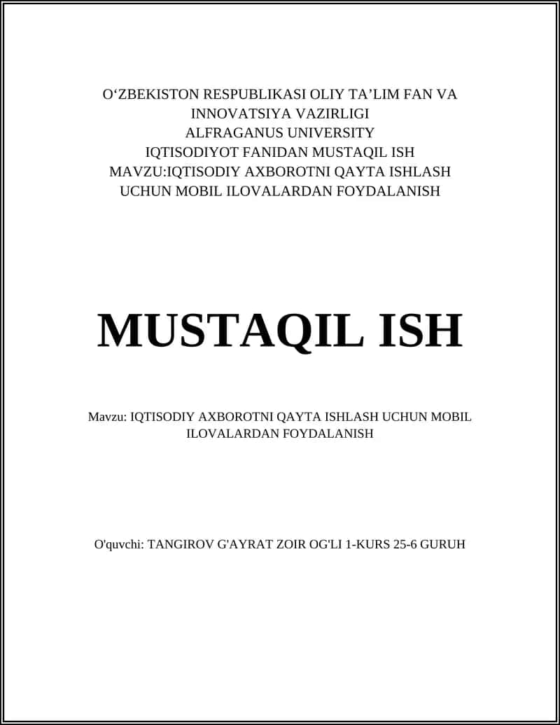IQTISODIY AXBOROTNI QAYTA ISHLASH UCHUN MOBIL ILOVALARDAN FOYDALANISH
