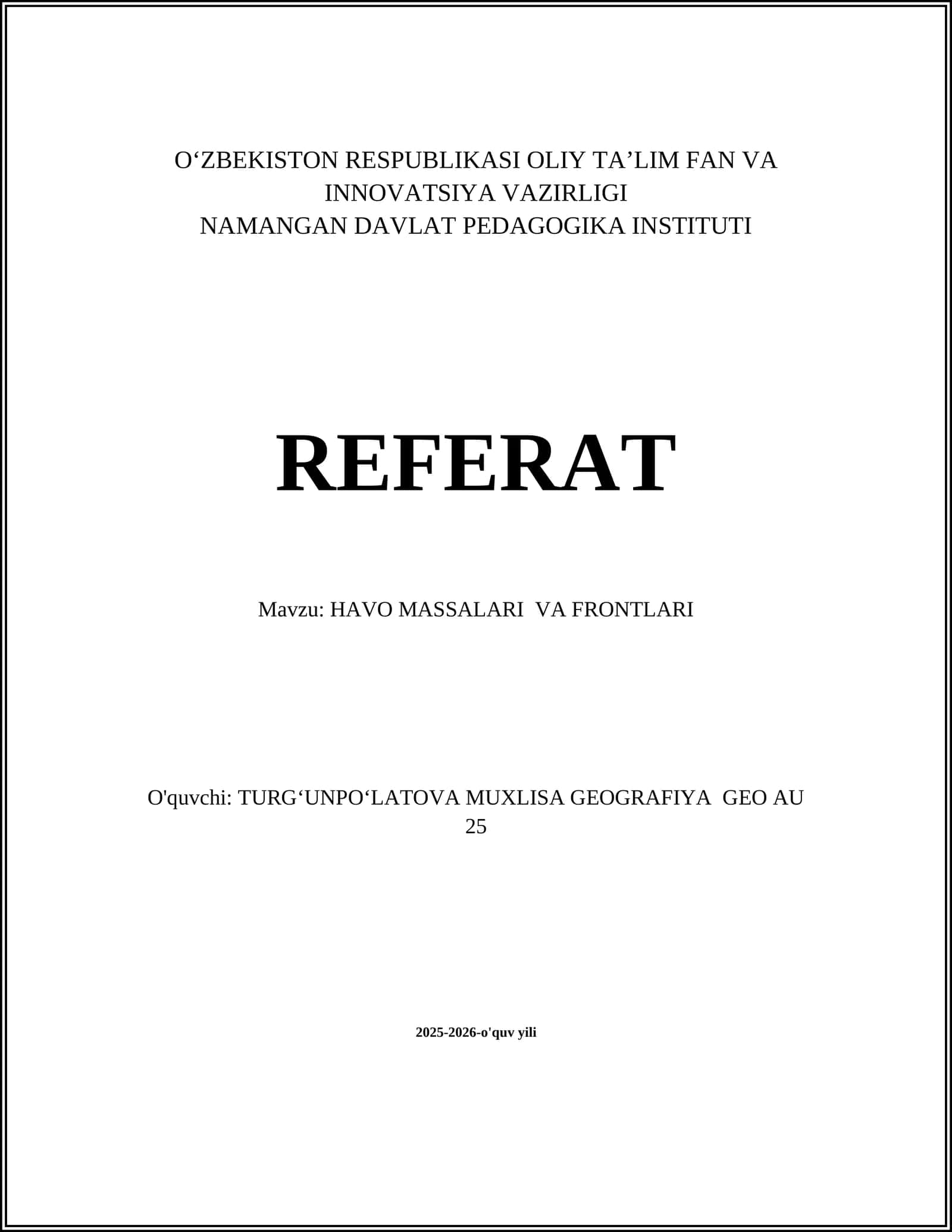 Havo Massalari va Frontlari