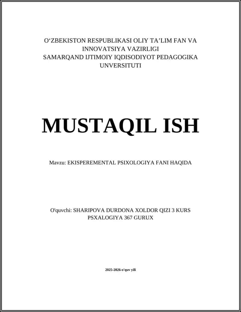 Eksperimental Psixologiya Fani Haqida
