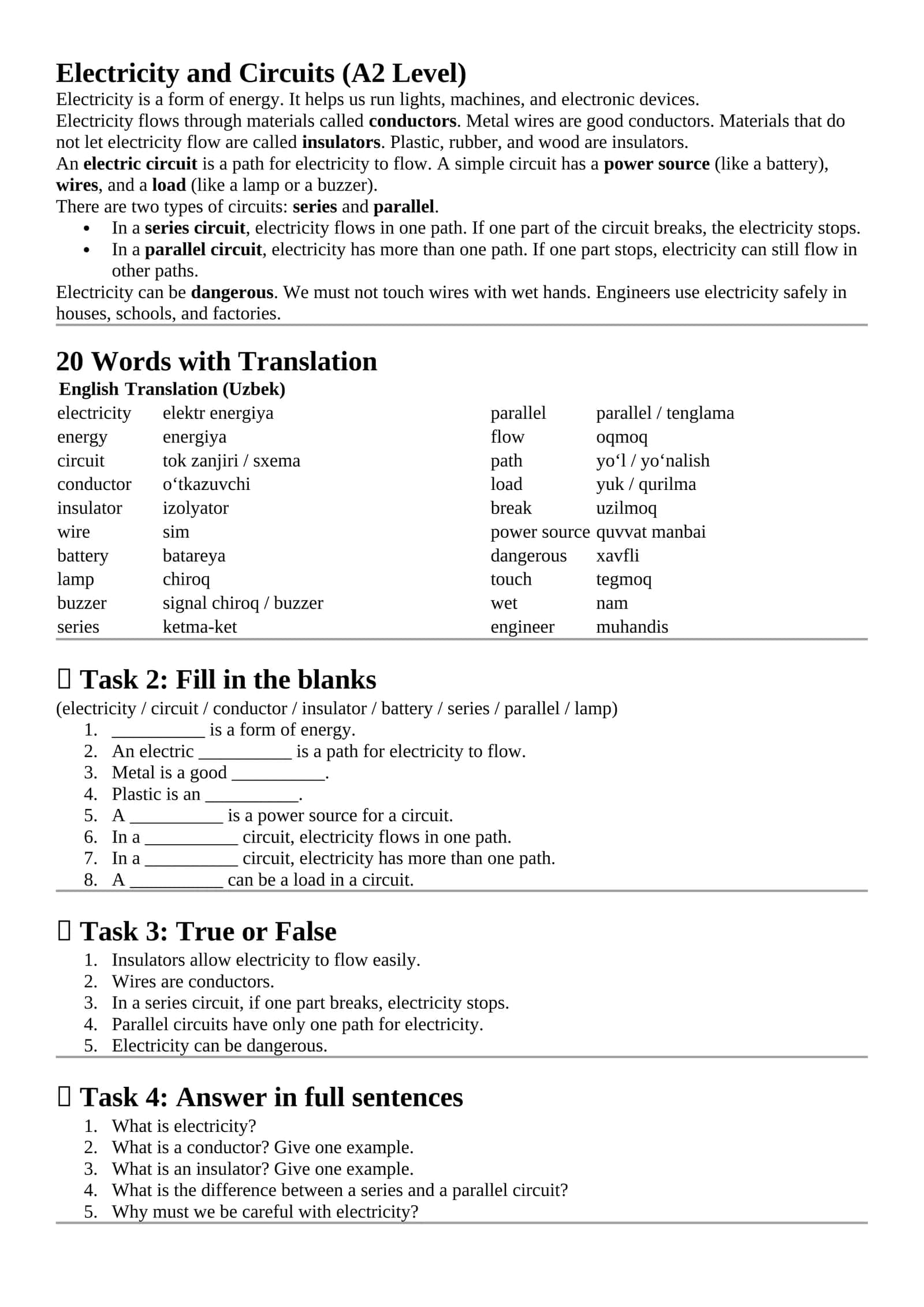 Electricity and Circuits (A2 Level)