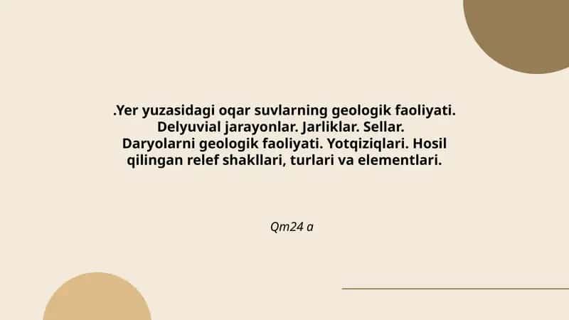 Yer yuzasidagi oqar suvlarning geologik faoliyati