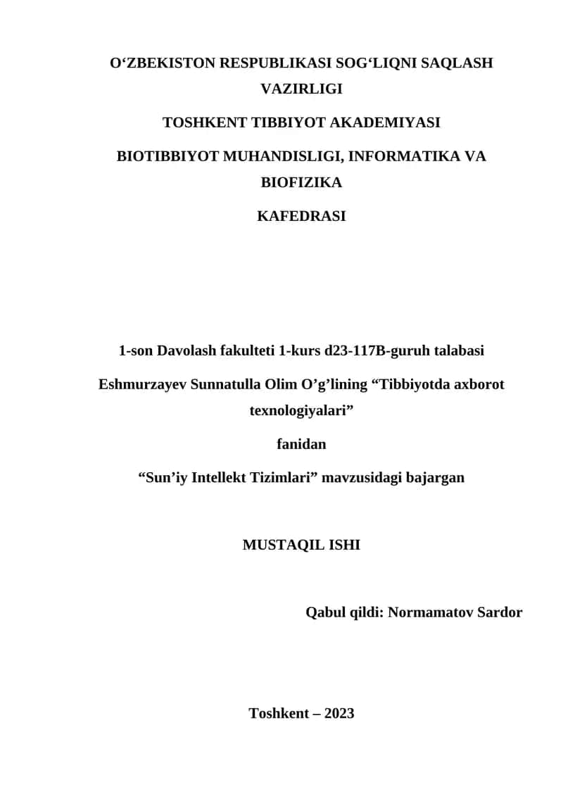 Sun’iy Intellekt Tizimlari
