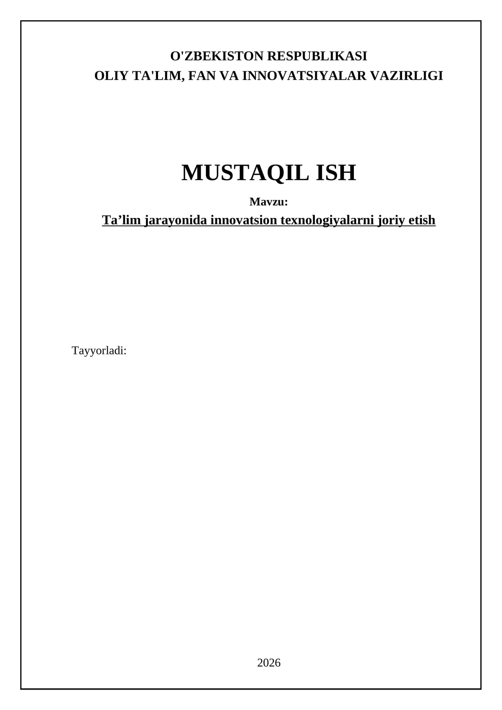 Innovatsion texnologiyalarni joriy etish
