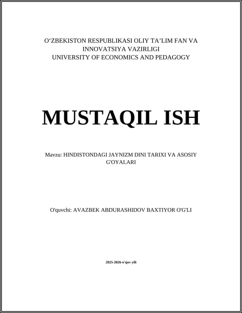 HINDISTONDAGI JAYNIZM DINI TARIXI VA ASOSIY G'OYALARI