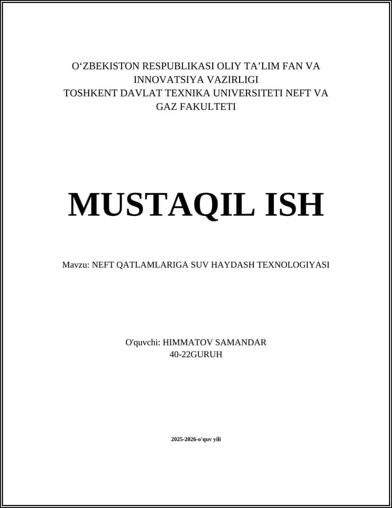 NEFT QATLAMLARIGA SUV HAYDASH TEXNOLOGIYASI