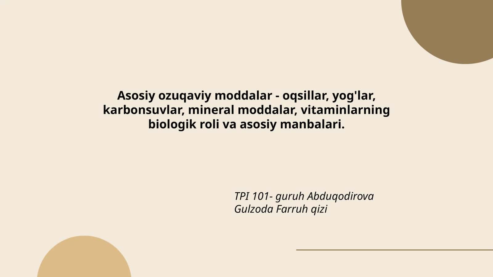 Asosiy ozuqaviy moddalar