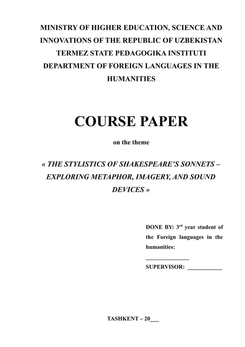THE STYLISTICS OF SHAKESPEARE’S SONNETS – EXPLORING METAPHOR, IMAGERY, AND SOUND DEVICES