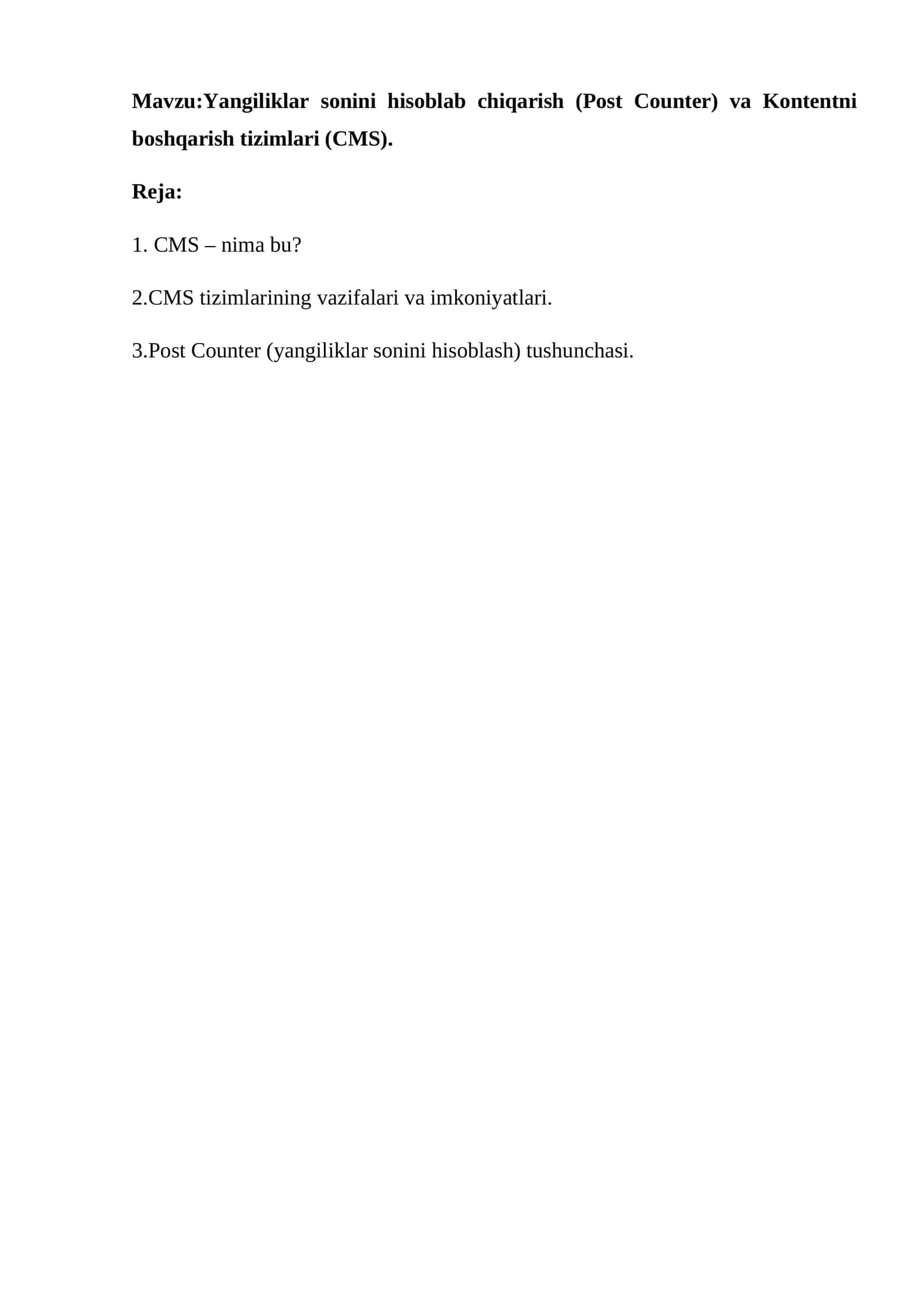 Yangiliklar sonini hisoblab chiqarish (Post Counter) va Kontentni boshqarish tizimlari (CMS)