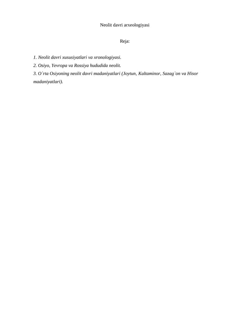 Neolit davri arxeologiyasi