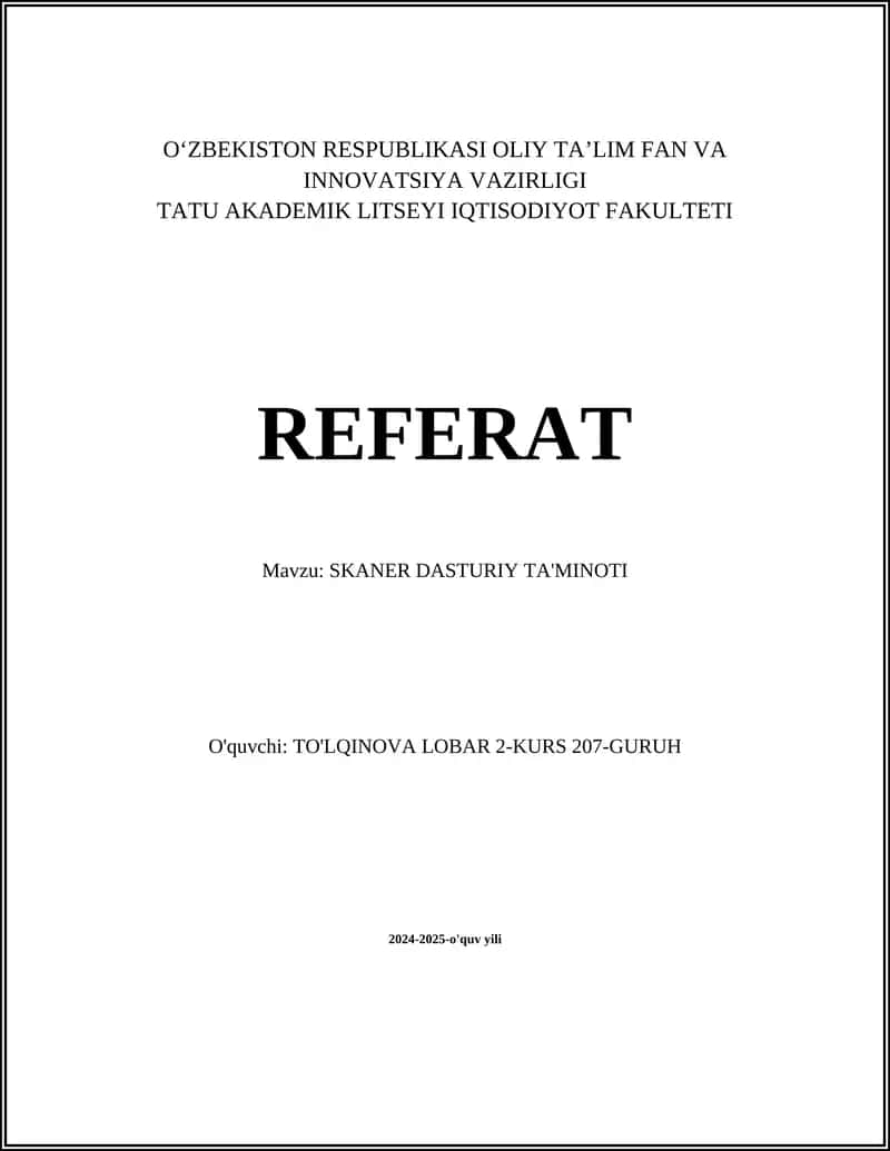 SKANER DASTURIY TA'MINOTI