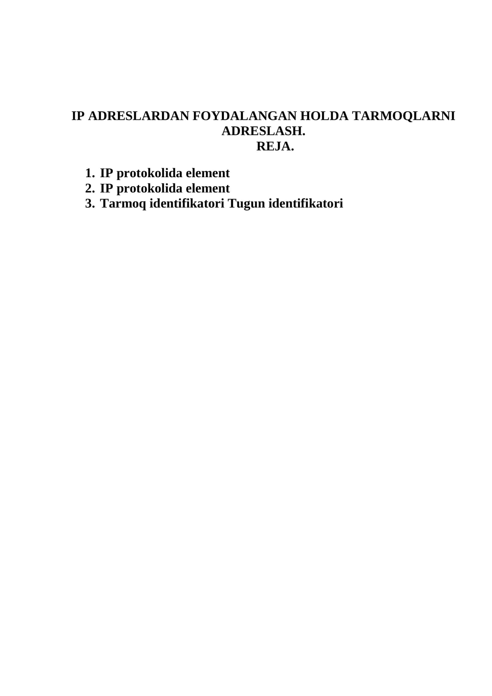 Tarmoqlarni Adreslash
