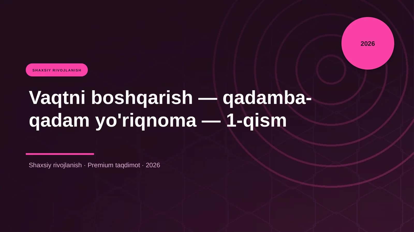 Vaqtni boshqarish — qadamba-qadam yo'riqnoma — 1-qism