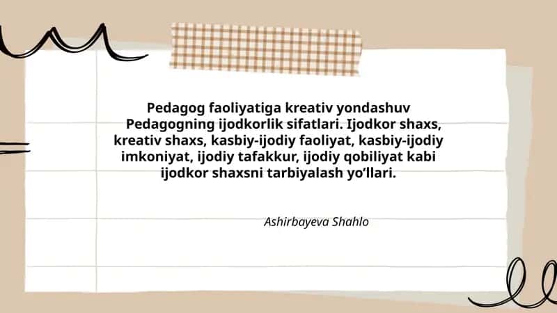 Pedagog faoliyatiga kreativ yondashuv