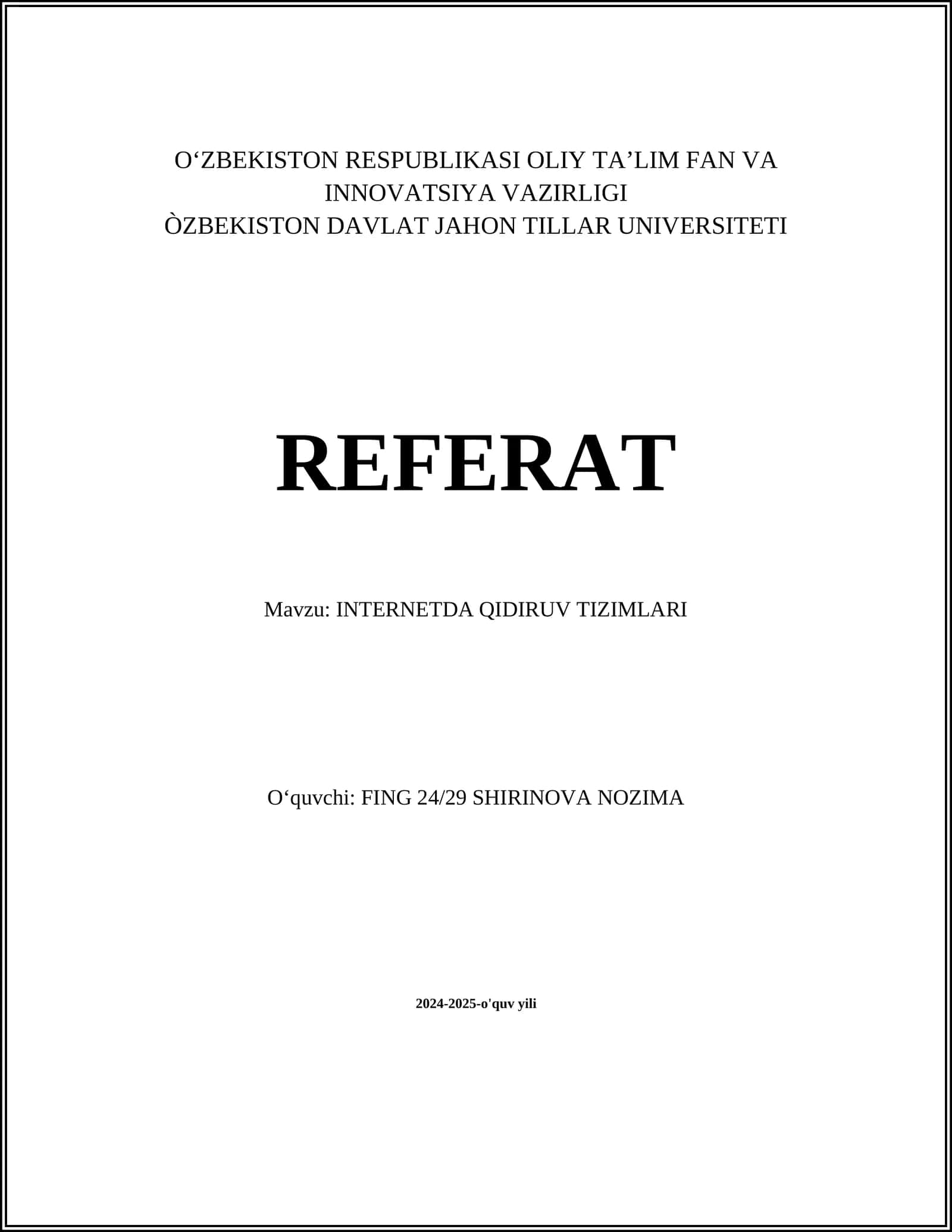 INTERNETDA QIDIRUV TIZIMLARI