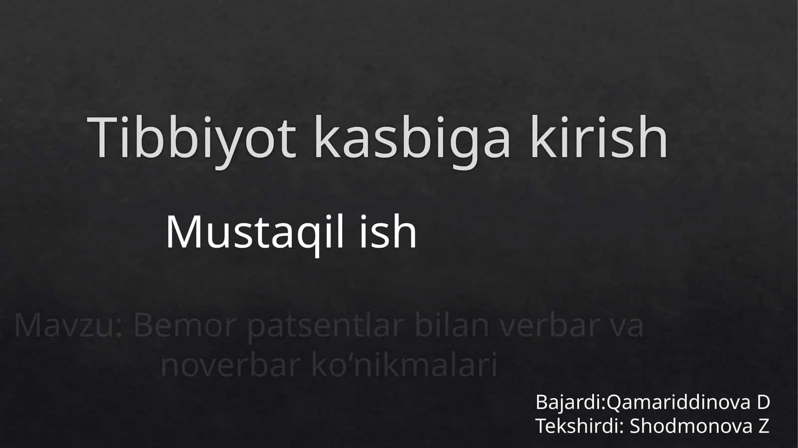 Tibbiyot kasbiga kirish