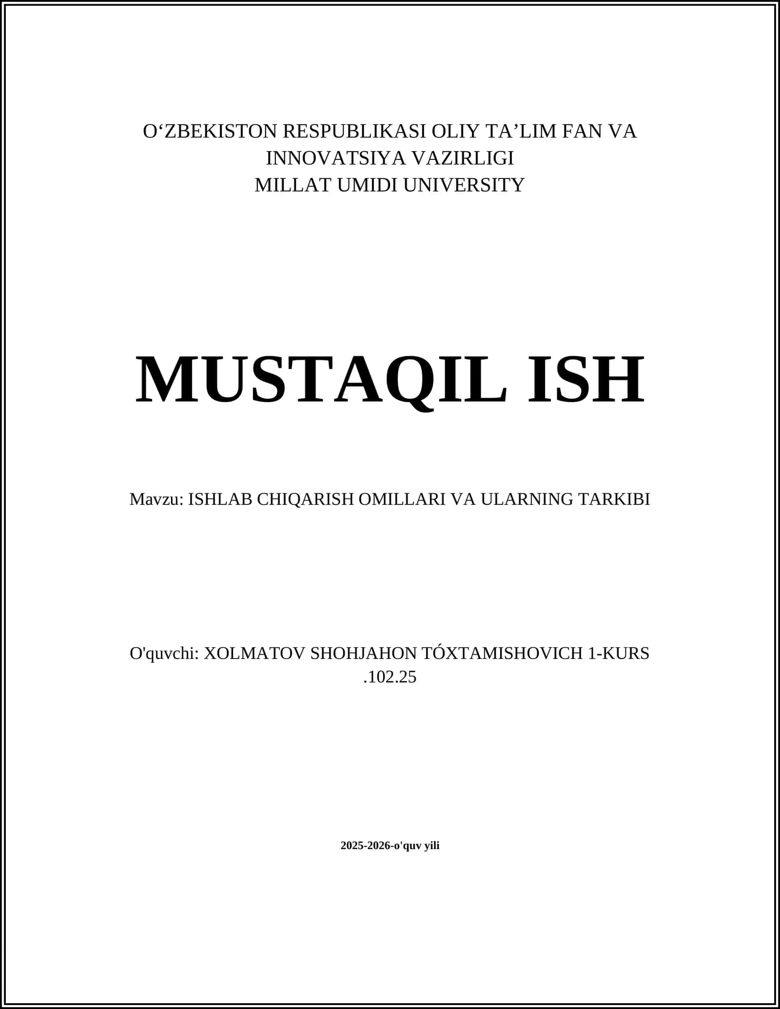 ISHLAB CHIQARISH OMILLARI VA ULARNING TARKIBI