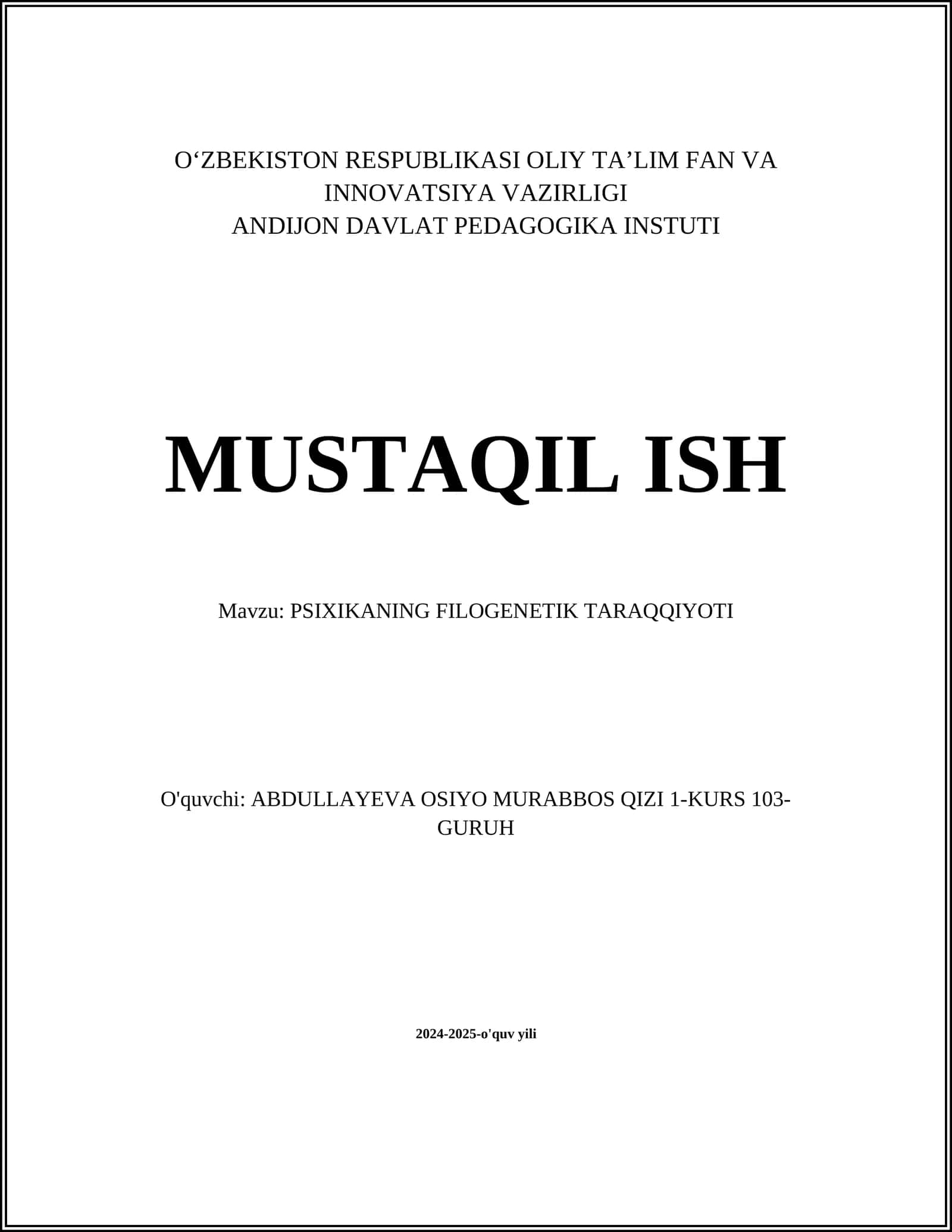 PSIXIKANING FILOGENETIK TARAQQIYOTI