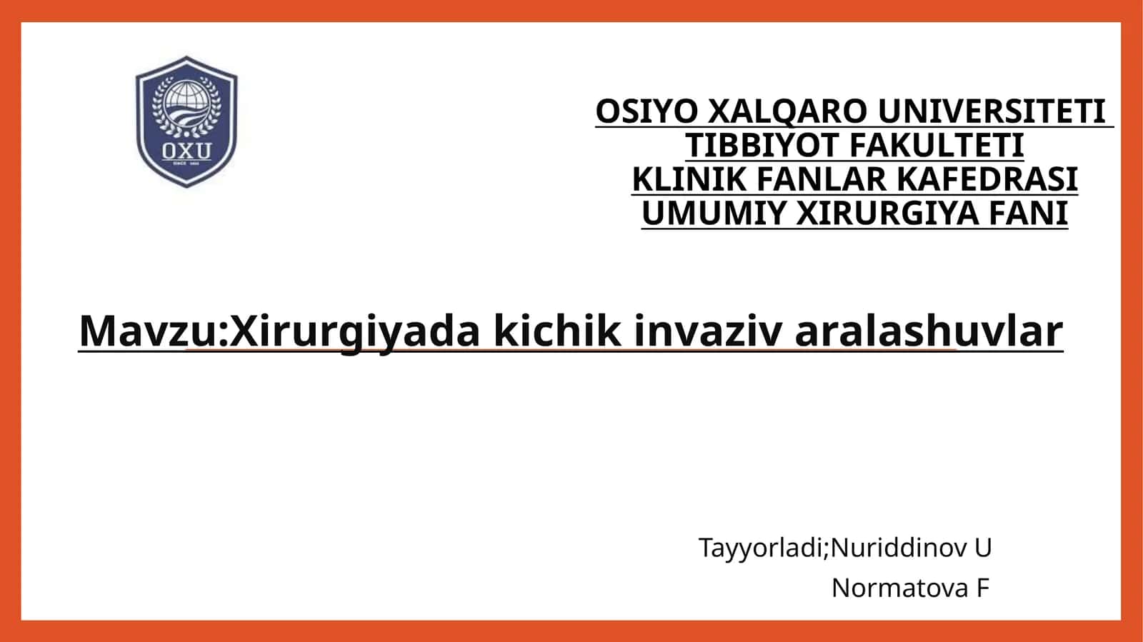 Xirurgiyada kichik invaziv operatsiyalar